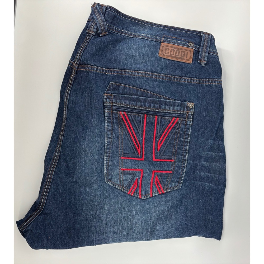 COOGI Jeans Men's 50x34 Blue Union Jack Embroidered Pocket Baggy‎ Hip Hop